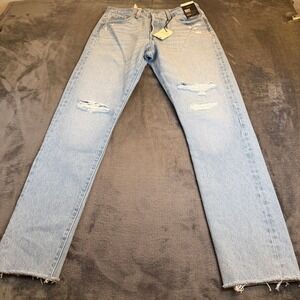 Levis 501 Skinny Jeans Light Wash Distressed High Rise Raw Hem Womens 28x30" NWT